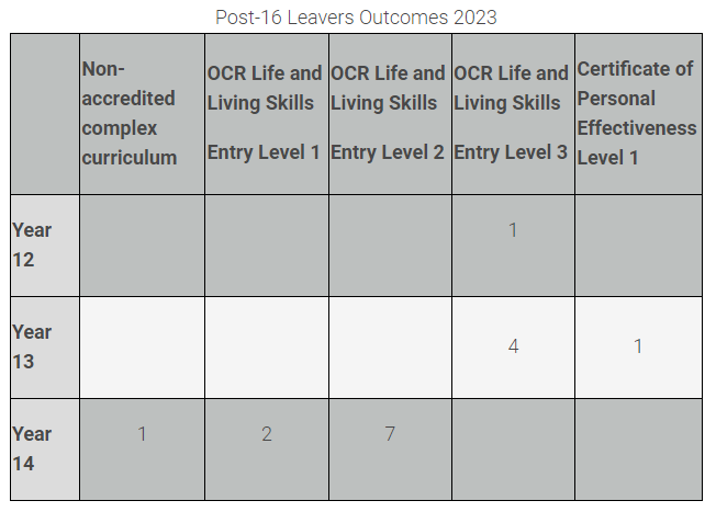 Post 16 Leavers Outcomes 2023 table